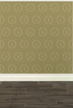 Load image into Gallery viewer, Cream Eiffel Tower & Wreath graphic on a moss green background wallpaper: L'Abeille Française