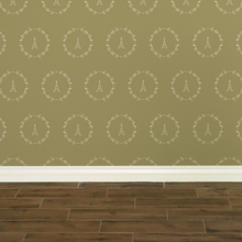 Load image into Gallery viewer, Cream Eiffel Tower & Wreath graphic on a moss green background wallpaper: L'Abeille Française