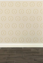 Load image into Gallery viewer, Gold Eiffel Tower & Wreath graphic on a moss cream background wallpaper: L'Abeille Française