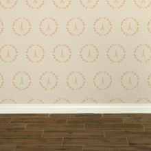 Load image into Gallery viewer, Gold Eiffel Tower & Wreath graphic on a moss cream background wallpaper: L'Abeille Française