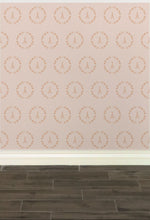 Load image into Gallery viewer, Dark pink Eiffel Tower & Wreath graphic on a pale pink background wallpaper: L'Abeille Française