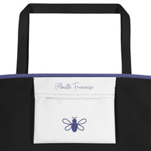 Load image into Gallery viewer, Royal Bee Tote white interior pocket with L&#39;Abeille Française logo and signature bee in lavender: Boutique L&#39;Abeille Française