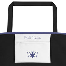 Load image into Gallery viewer, Royal Bee Tote white interior pocket with L'Abeille Française logo and signature bee in lavender: Boutique L'Abeille Française