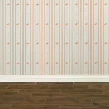 Load image into Gallery viewer, Cream-coloured wallpaper with alternating vertical stripes of peach coloured stylized flower petals and narrow lines: Boutique L'Abeille Française