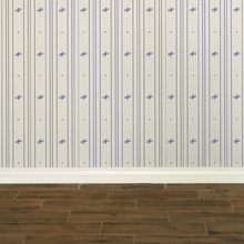 Load image into Gallery viewer, Cream-coloured wallpaper with alternating vertical stripes of lavender blue coloured stylized flower petals and narrow lines: Boutique L'Abeille Française