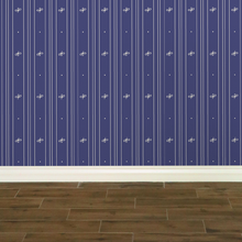 Load image into Gallery viewer, Lavender blue wallpaper with alternating vertical stripes of cream-coloured stylized flower petals and narrow lines: Boutique L'Abeille Française
