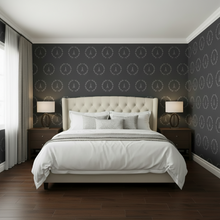 Load image into Gallery viewer, Modern bedroom with a bed, nightstands, and dark grey wallpaper with a cream coloured Eiffel Tower design: L'Abeille Française
