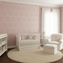 Load image into Gallery viewer, Nursery room with pale pink wallpaper with dark pink Eiffel Tower design, white crib, and armchair. : L'Abeille Française