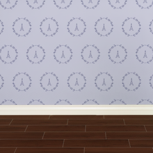 Load image into Gallery viewer, Wallpaper with a dark lavender Eiffel Tower design on a light lavender background