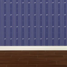 Load image into Gallery viewer, Lavender blue wallpaper with alternating vertical stripes of cream-coloured stylized flower petals and narrow lines: Boutique L'Abeille Française