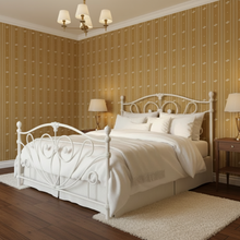 Load image into Gallery viewer, Gold wallpaper with alternating vertical stripes of cream-coloured stylized flower petals and narrow lines: Boutique L'Abeille Française