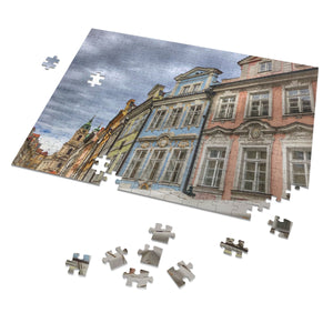 14" × 11" 252 precise interlocking piece puzzle of pastel-coloured Baroque houses in Prague: L'Abeille Française
