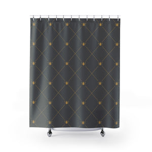 The French Bee Shower Curtain (Gold on Grey)