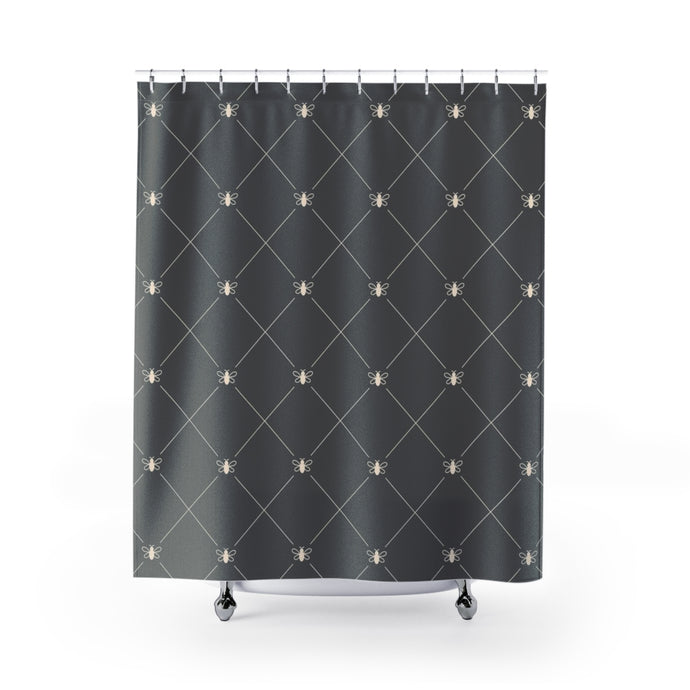 The French Bee Shower Curtain (Cream on Grey)