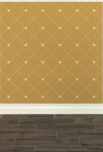 Load image into Gallery viewer, Stylized cream-coloured bees intersecting diagnonal lines on a gold-coloured wallpaper: L&#39;Abeille Française