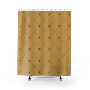 The French Bee Shower Curtain (Grey on Gold)