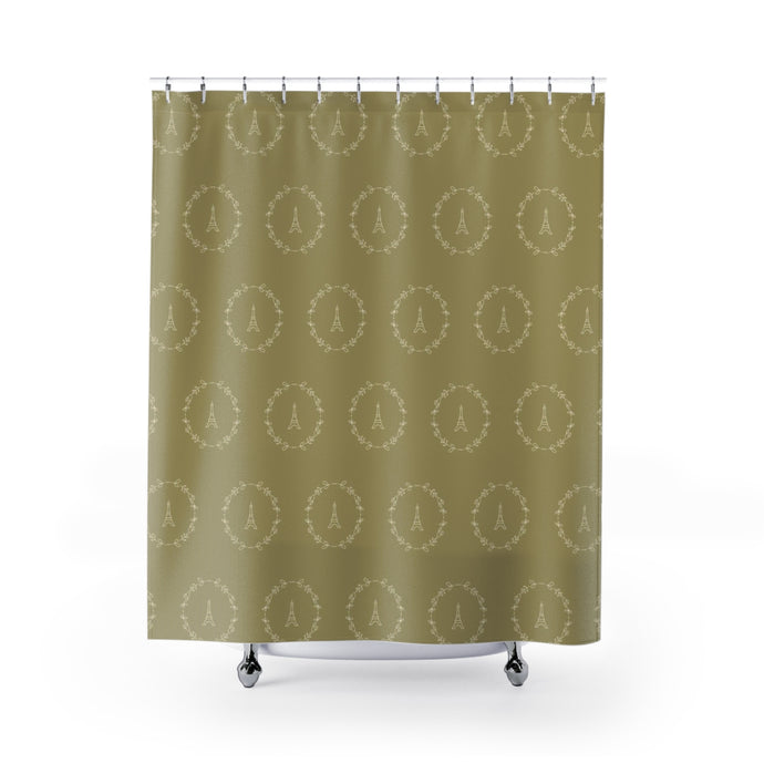 Eiffel Shower Curtain (Cream on Green)