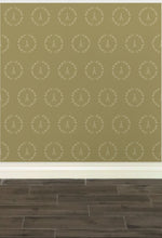 Load image into Gallery viewer, Cream Eiffel Tower &amp; Wreath graphic on a moss green background wallpaper: L&#39;Abeille Française