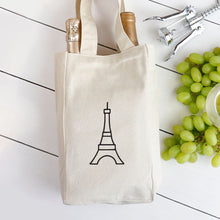 Load image into Gallery viewer, Paris-inspired, natural canvas Eiffel Wine Bag with black graphic: L&#39;Abeille Française