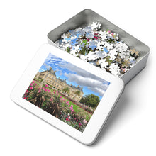 Load image into Gallery viewer, 14&quot; × 11&quot; 252 precise interlocking piece jigsaw puzzle of the Luxembourg Gardens in Paris in a white metal box: L&#39;Abeille Française