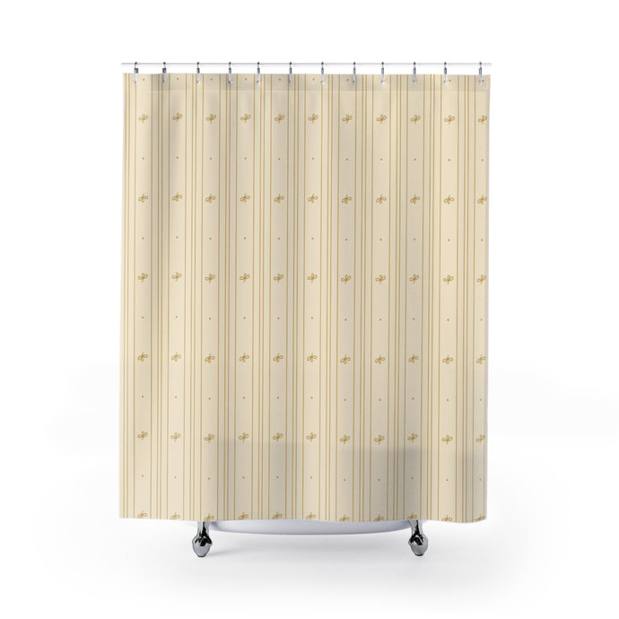 Petal Stripe Shower Curtain (Gold on Cream)