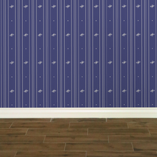 Load image into Gallery viewer, Lavender blue wallpaper with alternating vertical stripes of cream-coloured stylized flower petals and narrow lines: Boutique L&#39;Abeille Française