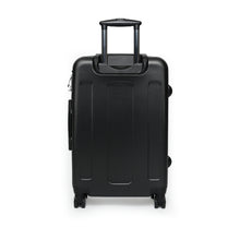 Load image into Gallery viewer, Black back of medium-sized Take Me To Paris hard-shell suitcase with black wheels and telescoping handle: Boutique L&#39;Abeille Française