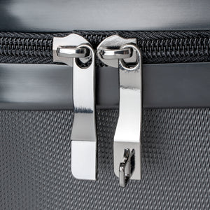 Interlocking zipper pulls of carry-on Take Me To Paris hard-shell suitcase: Boutique L'Abeille Française